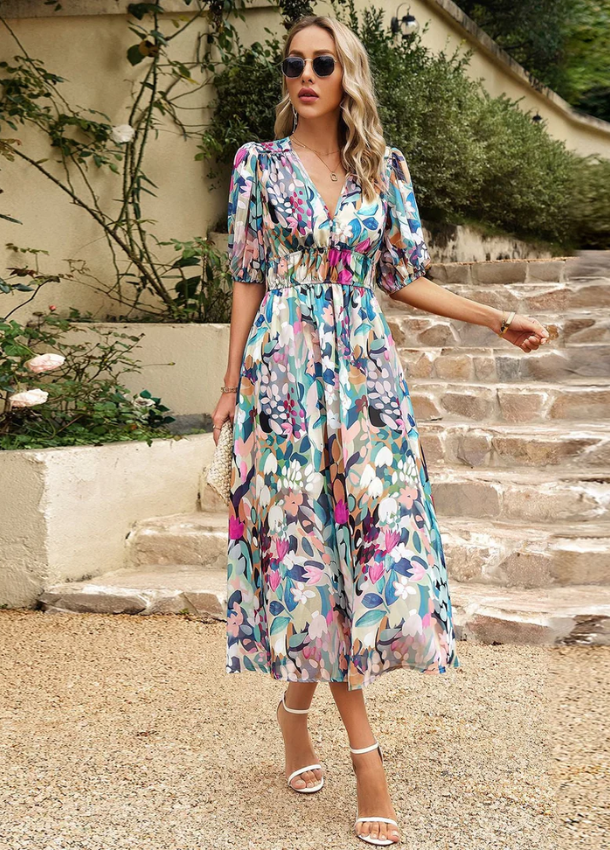 Astella | Flattering Floral Midi Dress