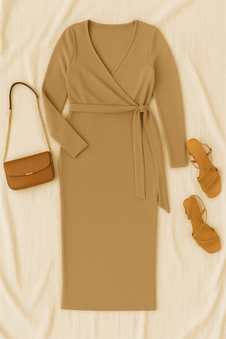 Women’s Long Sleeve Dress | Belted Pleated Fit