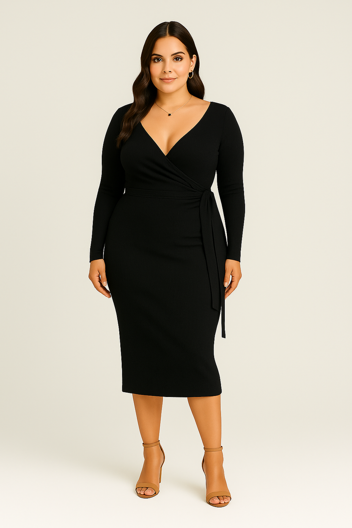 Women’s Long Sleeve Dress | Belted Pleated Fit