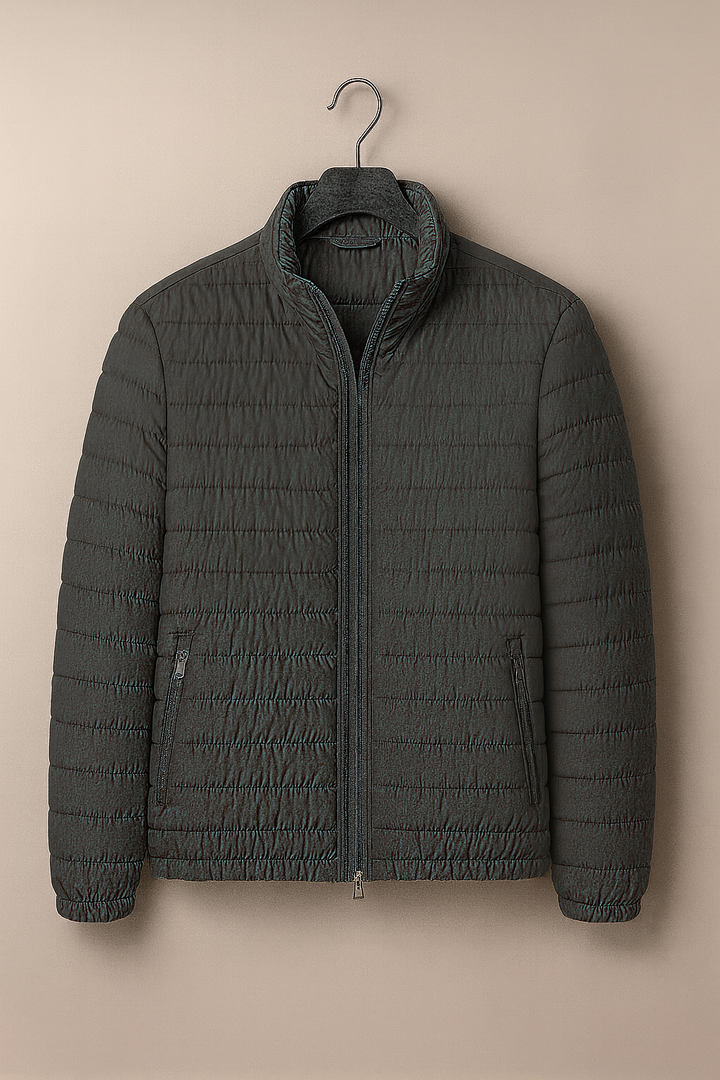 Men’s Jacket – Puffer Style Look, Slim Fit & Stand Collar Comfort