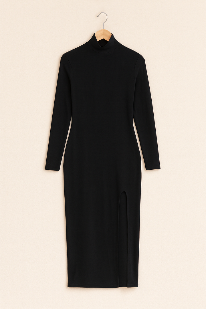 Women's Midi Dress – Turtleneck Knit, Slim & Elegant